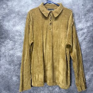 Vintage OP Ocean Pacific Chenille Long Sleeve Polo Shirt Mens Size L Brown 90s